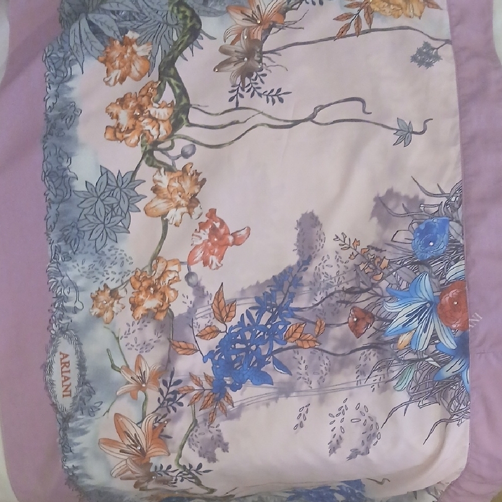 Floral Scarf Shawl- Purple and Blue 70in X 23in By Ariani